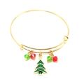 Detail of Christmas bangle with green enamel tree charm and festive red and green crystal beads - Christmas Tree