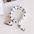 Vintage white silk scarf with large black polka dots tied in a decorative bow style - 14 Polka Dot White