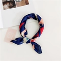 Elegant navy blue small silk scarf with abstract geometric red and pink print - 26 Triangle Eye