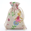 Cotton drawstring pouch with cartoon rabbit and flower prints in various pastel colors - Little Rabbit