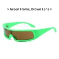 Gafas de sol deportivas Y2K con montura verde neón y lente de escudo marrón - Marco Verde Lente Té