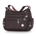 Borsa a tracolla in nylon marrone da donna con tasche multiple a zip e dettaglio logo - Marrone
