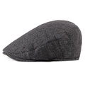 Classic men's herringbone newsboy cap in grey and black textured fabric - M (56-58cm) / Black Grey Herringbone