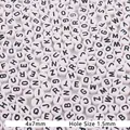 White acrylic alphabet beads with black letters, 4x7mm flat round beads, 100 piece pack - White with Black English Letters