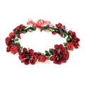 Red rose bridal flower crown with adjustable ribbon for weddings and festival parties - Red