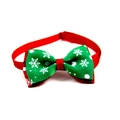 Green and red Christmas pet bowtie featuring white snowflake patterns and elastic strap - 1*(20-36)CM / Green Snowflake Red Ribbon (VN098-11)