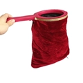 Red velvet magic change bag with golden trim and a durable red plastic handle for stage - Red