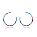 Detail of large C-shaped acrylic earrings with blue, red, and white tortoiseshell pattern - Thin C Pattern (Red Blue Marble)