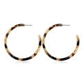 Detailed shot of large tortoiseshell C-shaped acrylic earrings with brown and beige patterns - Thin C Leopard (Classic Leopard)