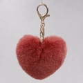 Fluffy coral red heart plush keychain with golden metal lobster clasp and ring - Dark Red / Silver Circular Single-ring Buckle