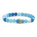 Blue weathered stone beaded bracelet set with gold crown charm for couples and men - Gold Weathered Stone