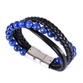 Mehrlagiges Lederarmband mit blauen Lapislazuli-Perlen und Magnetverschluss aus Stahl - Farbecht Natur Lapis