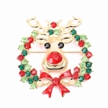 Christmas reindeer brooch with gold metal base and red and green enamel rhinestones - Rhinestone Reindeer Style (C1456)