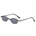 Retro narrow rectangular sunglasses with black metal frame and dark grey lenses - Black Frame Grey Lens