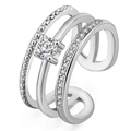 Three-layer adjustable silver ring with layered diamonds and polished finish - Adjustable Open / Silver