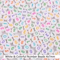 Weiße 4x7mm Acrylperlen mit bunten 0-9 Zahlen für DIY Schmuckherstellung im Set - 4x7mm / Weiß & Bunte Zahlen