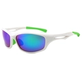 White aerodynamic cycling sunglasses with polarized mirror lenses and green non-slip tips - White Frame Green Mirror