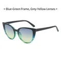 Occhiali da sole cat eye retrò con montatura blu-verde e lenti sfumate grigio-giallo - Montatura Blu Verde Lenti Grigio Gialle