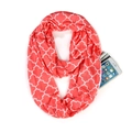 Coral red infinity scarf with white geometric patterns and functional hidden zipper pocket - Clover Pattern Red