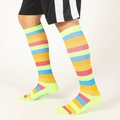 Unisex sports socks with vibrant rainbow stripes and breathable knit fabric design - SM / Light Green