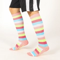 Pink and blue striped athletic crew socks for women made of soft breathable nylon blend - XL / Light Pink