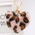 Leopard print heart plush keychain with gold lobster clasp and alloy ring accessory - Gold Key Chain Style / Pink
