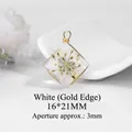 White dried flower resin pendant with gold wire diamond frame for DIY jewelry - White