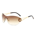 Lunettes de soleil Y2K sans monture avec verres dégradés marron et branches dorées - Thé Dégradé
