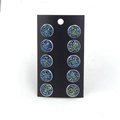 Détail de cinq paires de clous en acier titane argenté 12mm avec paillettes bleu-vert - Lot de 5 Paires / Dégradé Bleu Vert