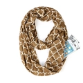 Brown infinity scarf with white clover print featuring a hidden functional zipper pocket - Clover Pattern Khaki