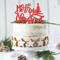 Red acrylic Merry Christmas cake topper with festive tree and star elements - Christmas Red Tree Style