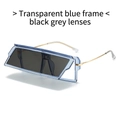 Futuristic square sunglasses with transparent blue frames and dark grey lenses - Transparent Blue Frame Black Gray Lens