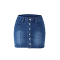 Minigonna in denim stile francese con bottoni frontali e tasche laterali in blu lavato - S / Blu