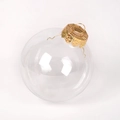 Transparent PET seamless Christmas ball ornament with a polished golden metal cap and hook - 8cm Transparent Ball Gold Cap