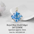 Pendaglio quadrato in resina con fiori secchi blu zaffiro e bordi dorati 16x21mm - Bordo Dorato Quadrato / Blu Reale