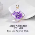 Ciondolo quadrato con fiori secchi viola e bordo dorato per gioielli fai-da-te - Bordo Dorato Quadrato / Viola