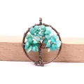 Miniature Tree of Life pendant with turquoise chips and copper wire handmade wrap - Aquamarine