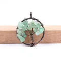 Handmade tree of life pendant with green natural crystals and bronze wire wrapping - Green Aventurine