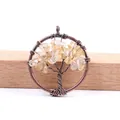 Pendentif arbre de vie fait main en fil de cuivre avec pierres de cristal jaune - Citrine