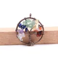 Handmade copper Tree of Life pendant featuring colorful natural crystal stone chips - 7 Chakra