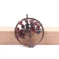 Handmade copper wire wrapped tree of life pendant with dark red and black natural stones - Garnet