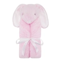 Pink plush baby blanket with bunny ears hood and decorative white ribbon bow - One Size / Pink Rabbit