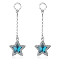 Boucles d'oreilles longues avec cristal étoile bleu et placage en argent fin - Argenté