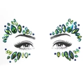 Face jewel stickers with green iridescent gems and blue round crystals for festival makeup - Green Iridescent Blue Gem Style (L0081)