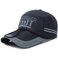 Dunkelblaue atmungsaktive Laufmütze mit Reflektorstreifen und Runner-Logo-Aufdruck - Marineblau
