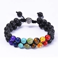 Double-layer lava rock and 7 chakra natural stone bead bracelet with Om charm - Lava Chakra Om Pendant (Style 10)
