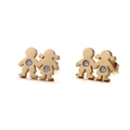 Pendientes minimalistas de acero de titanio dorado con silueta de niño y niña y un diamante - Color Oro (KE71084-Z)