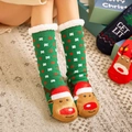 Winter thermal green reindeer slipper socks with non-slip sole and thick fleece lining - Green Elk