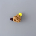 Mini brown knitted hat hair clip with yellow pompom and purple wrapped base - Coffee