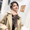 Chic pink faux fur scarf for women featuring a stylish leopard print silk ribbon bow - Pink + Pink Leopard